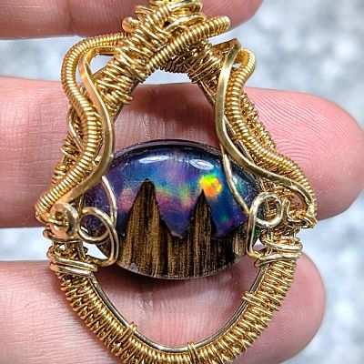 Man Made Opal Triplet pendant - Opal and Gold Plated Wire Pendant by Loutan Beauty