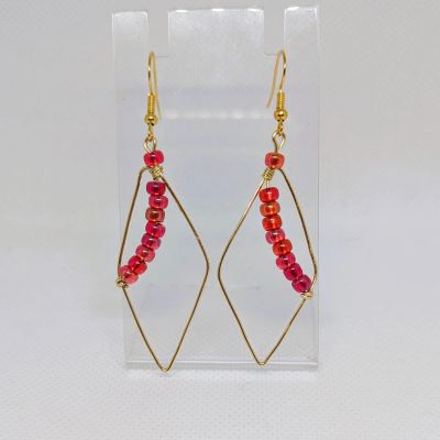 Leaf Style Drop Earrings - Flame Red Beads