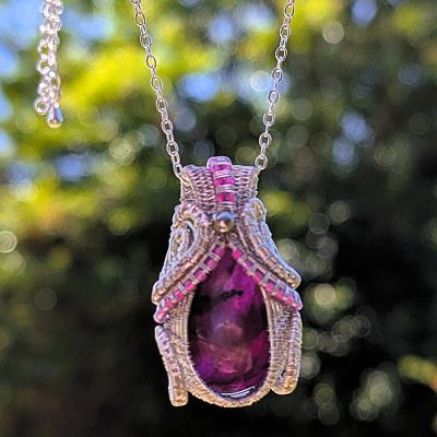 Purple Dyed Moonstone Pendant and Necklace - Handmade Wire Wrapped Jewellery