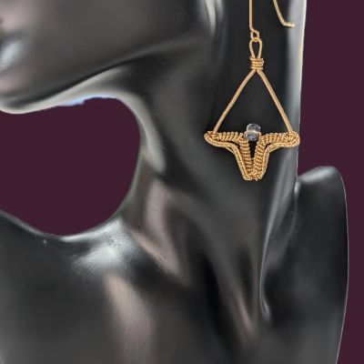 earrings - Gold Plated Wire Drop Earrings with Faceted Glass Bead by Loutan Beauty