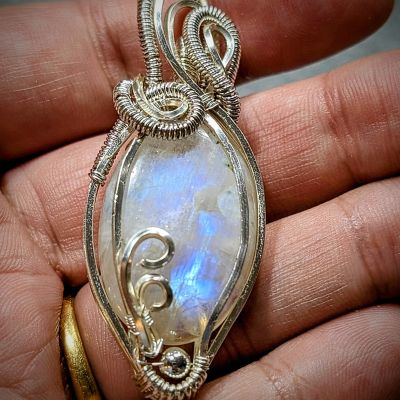 Moonstone and Silver Wire Wrapped Pendant