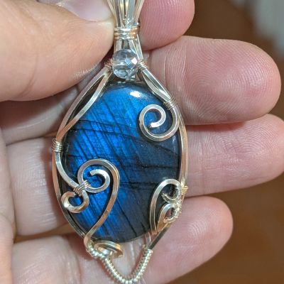 Blue Labradorite and Silver Pendant