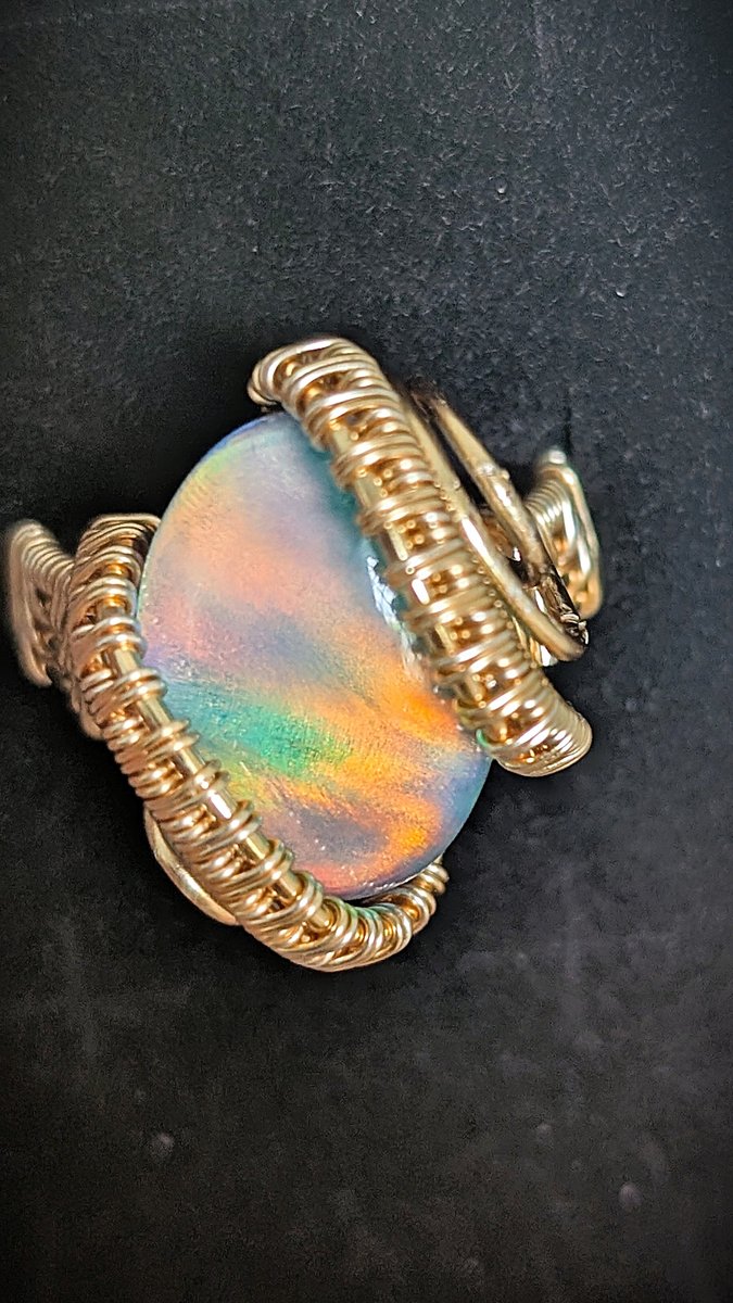 Lab Opal ring - Lab Opal and Gold Plated Wire Ring by Loutan Beauty