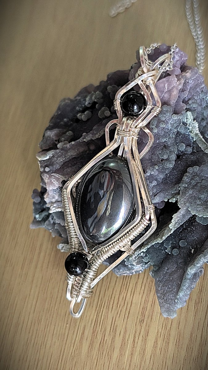 Hematite and Black Onyx pendant - Bold Hematite and Black Onyx Pendant by Loutan Beauty