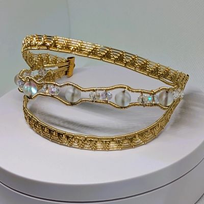 bracelet - Gold Arm Cuff with Mermaid Tear Beads by Loutan Beauty