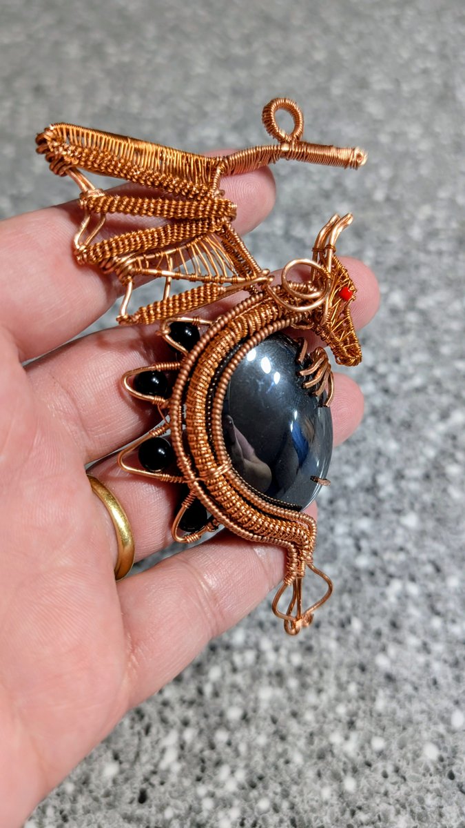 Hematite pendant - Dragon Pendant with Hematite Stone Egg by Loutan Beauty