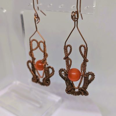 Antique Bronze Carnelian Bead Drop Earrings - Handcrafted in Australia