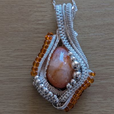 Orange Agate Pendant with Beading