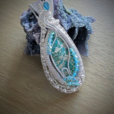 Amazonite and Teal Topaz Pendant