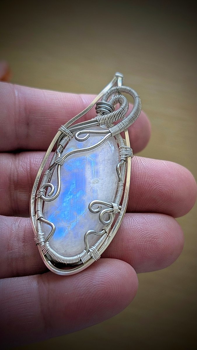 Moonstone pendant - Moonstone Pendant with Silver Plated Copper Wire by Loutan Beauty