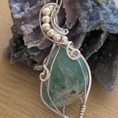Handmade Pendant with Aragonite and Silver Plated Copper Wire
