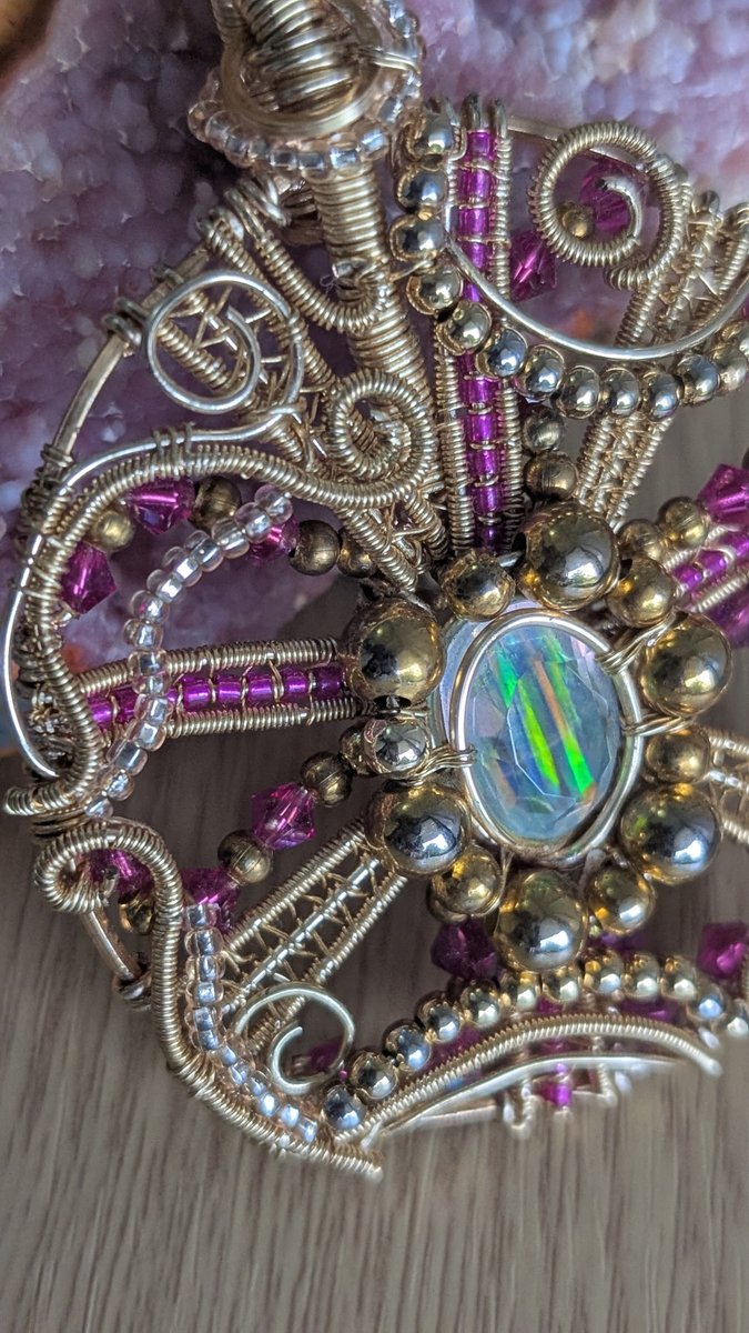 Lab Opal and Preciosa Crystals pendant - Large Pendant by Loutan Beauty