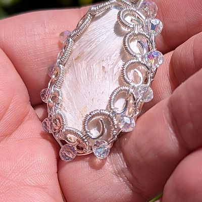 Pink Scolecite and Swarovski Bead Pendant Necklace