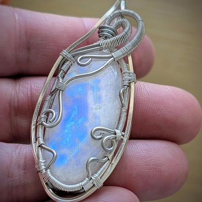 Moonstone Pendant with Silver Plated Copper Wire