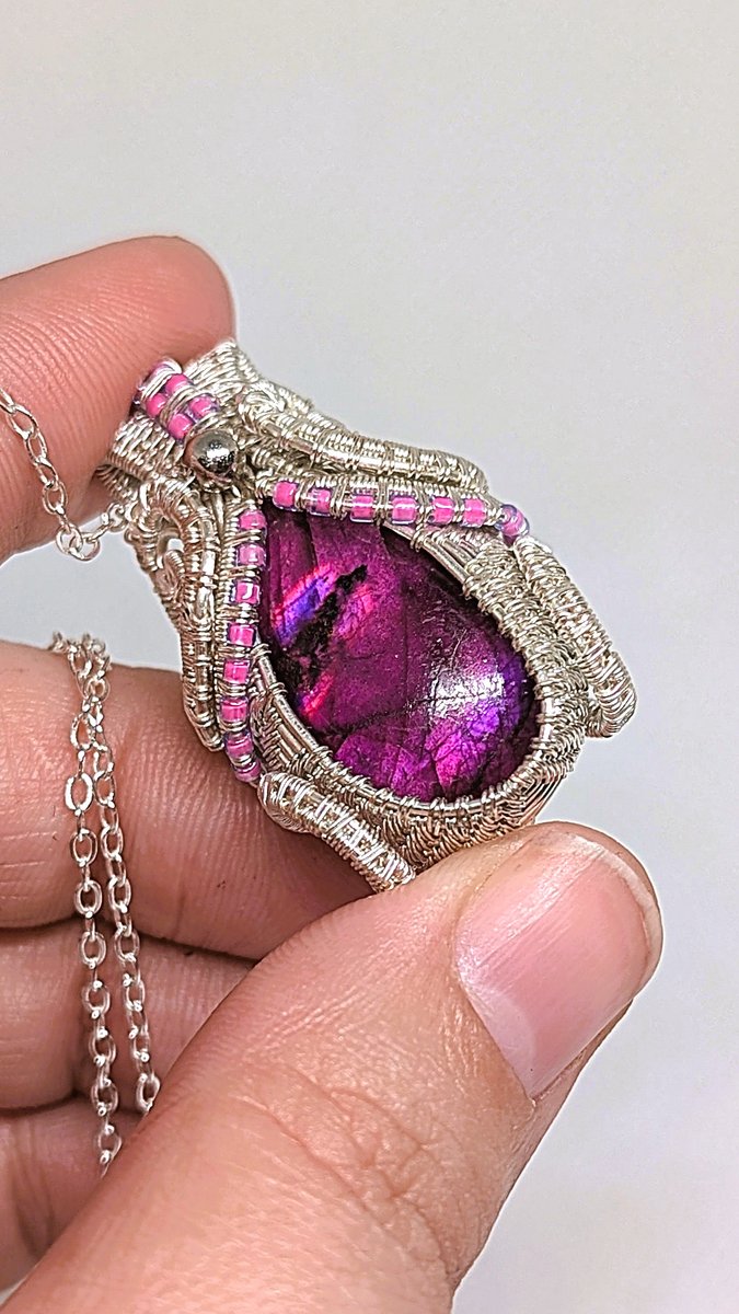 Purple Dyed Labradorite and Labradorite pendant - Purple Dyed Labradorite Pendant and Necklace - Handmade Wire Wrapped Jewellery by Loutan Beauty
