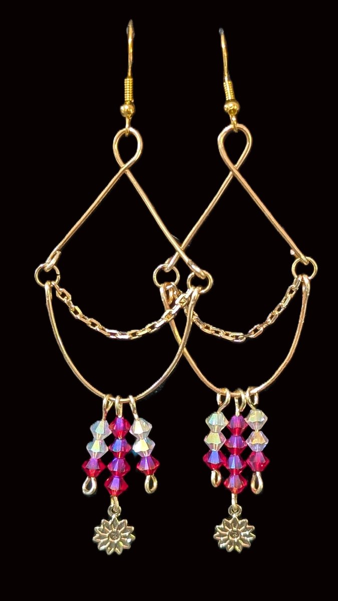 Crystals earrings - Valentines Art Deco Pink Daisy Earrings by Loutan Beauty