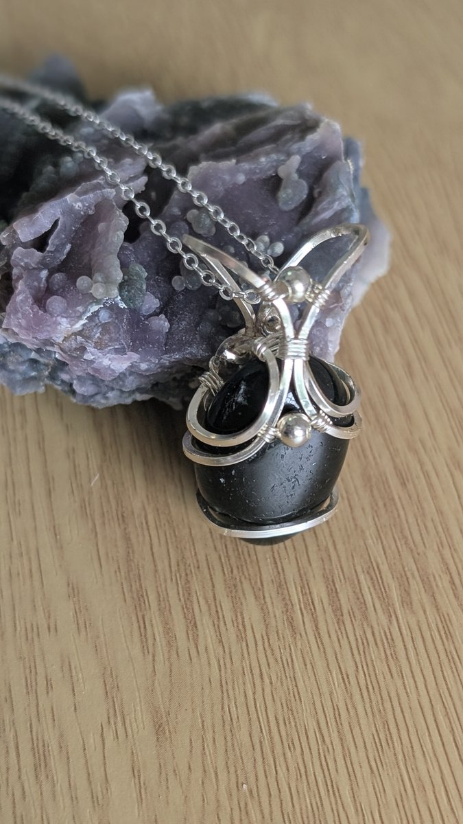 Black Tourmaline pendant - Black Tourmaline Pendant - Silver Plated Copper Wire by Loutan Beauty