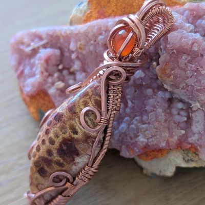 Fossilised Red Coral and Amber pendant - Fossilised Red Coral Pendant with Amber by Loutan Beauty